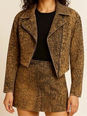 Philip Noel 100% Genuine Leather Cropped Jacket & Skirt Set